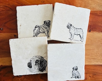 Pug Dog Coasters ~ Handmade Gift ~ Pug Dog Mom Gift ~ Housewarming Gift ~ Pug Dog Mom ~ Pug Gift ~ Marble Coasters ~ Pug Lovers Gift
