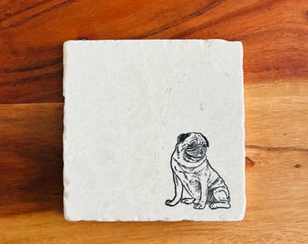 Pug Dog Coasters ~ Handmade Gift ~ Pug Dog Mom Gift ~ Housewarming Gift ~ Pug Dog Mom ~ Pug Gift ~ Marble Coasters ~ Pug Lovers Gift
