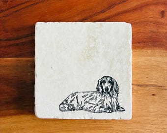 Long Haired Dachshund Coaster Set ~ Long Haired Dachshund ~ Doxie Mom ~ Doxie Dad ~ Wiener Dog Gifts ~ Handmade Gift ~ Housewarming Gift