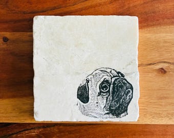 Pug Dog Coasters ~ Handmade Gift ~ Pug Dog Mom Gift ~ Housewarming Gift ~ Pug Dog Mom ~ Pug Gift ~ Marble Coasters ~ Pug Lovers Gift