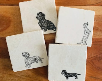 Wire-haired Dachshund Coaster Set ~ Wire-haired Dachshund ~ Wiener dog Gifts ~ Handmade Gift ~ Wiener Dog Dog Mom ~ Housewarming Gift
