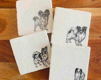 Papillon  Coasters ~ Papillon Dog Mom ~ Papillon Dog ~ Gift for Dog Mom~ Housewarming Gift ~ Dog Coasters ~ Marble Coasters ~ Papillons