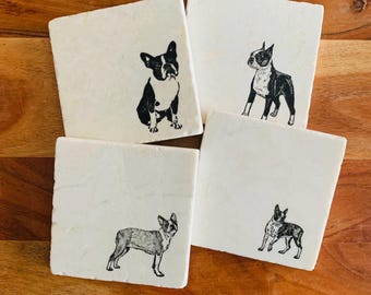 Boston Terrier Dog Coasters ~ Dog Coasters ~ Boston Terrier Lover Gift~ Marble Coasters ~ Boston Terrier Gift ~ Housewarming Gift