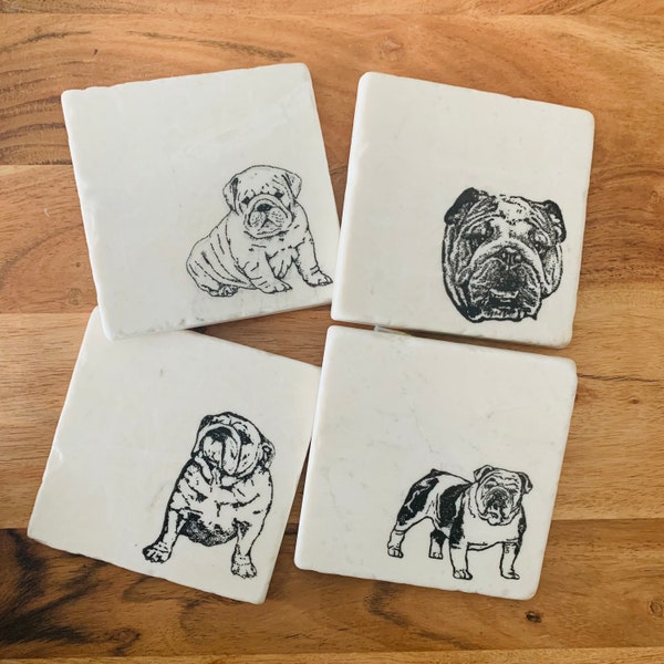 English Bulldog Gifts | Bulldog Dog Mom / Bulldog Decor / Housewarming Gift / Bulldog Dad / Bulldog Gifts / Marble Coasters