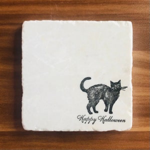 Black Cat Halloween Coasters ~ Witch Coasters ~ Halloween Gift ~ Black Cat Coasters~ Halloween Decor ~ Black Cat Gift ~ Cat Coasters