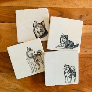 Alaskan Malamute Coasters ~ Alaskan Malamute Gifts ~ Dog Coasters ~ Dog Gifts ~ Marble Coasters ~ Pet Gift ~ Housewarming Gift