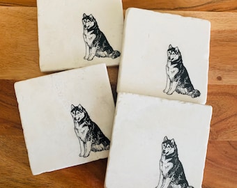 Husky Dog Coasters ~ Siberian Husky Coasters ~ Dog Coasters ~ Dog gift ~ Coaster Set ~ Tile Coasters ~ Pet Gift ~ Stone Coaster ~ Husky Gift