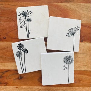 Wildflower Coasters ~ Floral Coasters ~ Flower Coasters ~ Dandelion Coasters ~ Farmhouse Decor ~ Marble Coasters ~ Housewarming Gift