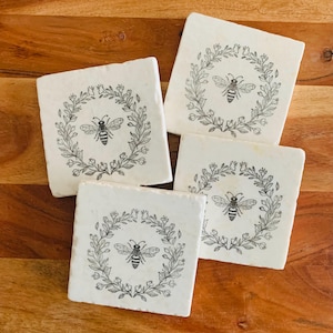 Bee Coasters ~ Farmhouse Coaster Gift ~ Farmhouse Decor ~ Housewarming Gift ~ Rustic Coasters ~ Farmhouse Decor Gift ~ Honey Bee Gift