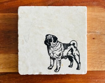 Pug Dog Coasters ~ Handmade Gift ~ Pug Dog Mom Gift ~ Housewarming Gift ~ Pug Dog Mom ~ Pug Gift ~ Marble Coasters ~ Pug Lovers Gift