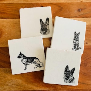 German Shepherd Coasters ~ Dog Coasters ~ Housewarming Gift  ~ Dog Gift ~ German Shepherd Decor ~ Marble Coasters ~ German Shepherd Gift