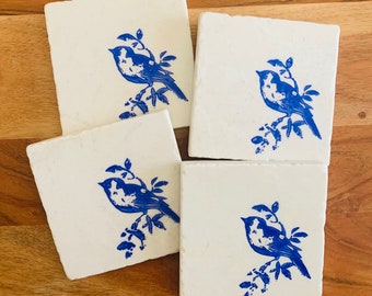 Bird Coasters ~ Blue Bird Coasters - Housewarming Gift - First Home Gift - Thank you Gift - Hostess Gift - Bird Coaster