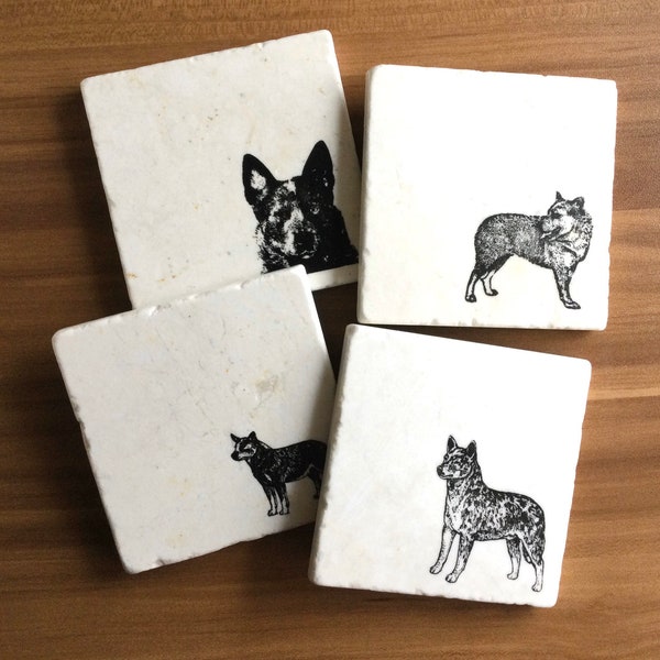 Australian Cattle Dog Coasters ~ Blue Heeler Coasters ~ Dog Coasters ~ Marble Coasters ~ Housewarming Gift ~ Blue Heeler Mom ~ Dog Mom