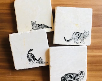 Tabby Cat Coasters ~ Tabby Cat Gifts ~ Cat Gifts ~ Cat Lovers ~ Housewarming Gift ~ Cat Decor ~ Cat Mom Gifts~ Thank You Gift