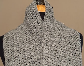 Hand Crocheted and Gray  Scarf