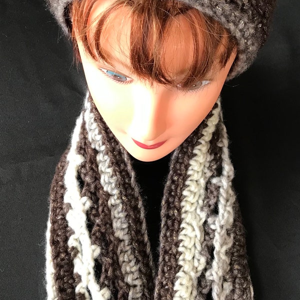 Brown and Beige Sparkly Scarf with Matching Headband