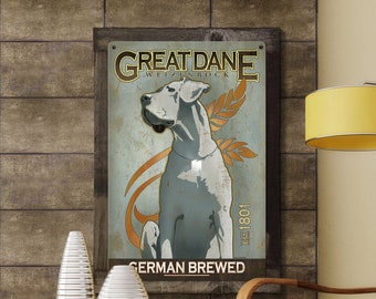 Great Dane, Dog, Beer, METAL Sign, Optional Reclaimed BarnWood Frame, American Steel, Wall Decor, Wall Art, Vintage, FREE SHIPPING!
