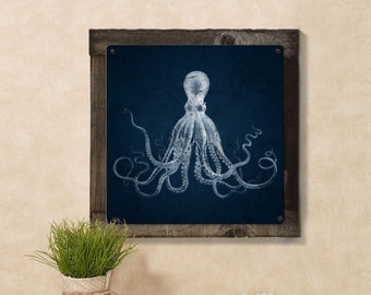 Octopus, Nautical Wall Art, METAL Sign, Lord Bodner, Optional Reclaimed BarnWood Frame, American Steel, Wall Decor, Vintage, FREE SHIPPING!