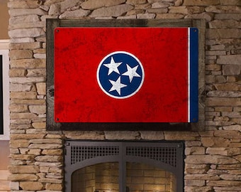 Tennessee State Flag, The Volunteer State,  Metal Sign, Optional Rustic Wood Frame, Wall Decor, Wall Art, Vintage, Rustic, FREE SHIPPING!