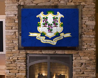 Connecticut State Flag, Full of Surprises, Metal Sign, Optional Rustic Wood Frame, Wall Decor, Wall Art, Vintage, FREE SHIPPING!