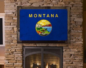 Montana State Flag, The Treasure State, Metalen Bord, Optioneel Rustiek Houten Frame, Wanddecoratie, Kunst aan de Muur, Vintage, GRATIS VERZENDING!