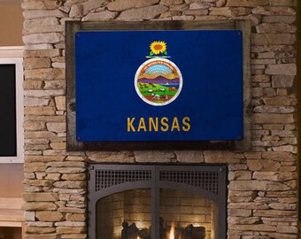 Kansas State Flag, Kansas, as big as you think, Metal Sign, Optional Rustic Wood Frame, Wall Decor, Wall Art, FREE SHIPPING!