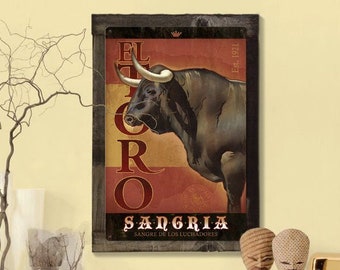 El Toro, Bull, Sangria, Spain, METAL Sign, Optional Reclaimed BarnWood Frame, American Steel, Wall Decor, Wall Art, Vintage, FREE SHIPPING!