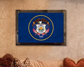 Vlag van Utah, Life Elevated, metalen bord, optioneel rustiek houten frame, wanddecoratie, kunst aan de muur, vintage, rustiek, GRATIS VERZENDING!