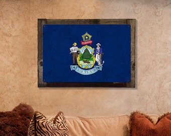 Maine State Flag, It Must be Maine, Metal Sign, Optional Rustic Wood Frame, Wall Decor, Wall Art, Vintage, FREE SHIPPING!