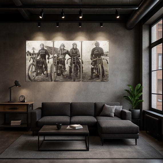 Vintage Harley-davidson Motorcycle Wrecking Crew – Panoramic Wall