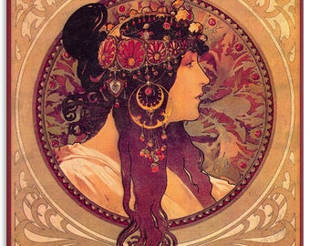Mucha , Donna-Orechini, Metal Sign, Wall Decor, Nouveau Art, 12"x15"