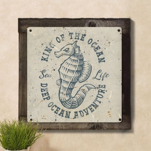 Seahorse Wall Art, Nautical METAL Sign, Optional Wood Frame, Made From American Steel!
