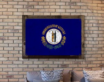Kentucky State Flag, United We Stand Divided we Fall, Metal Sign, Optional Rustic Wood Frame, Wall Decor, Wall Art, FREE SHIPPING!