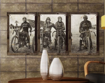 Harley Davidson Motorcycles Wrecking Crew Wall Art, Triptych METAL Sign, Optional Rustic Wood Frame, FREE SHIPPING!