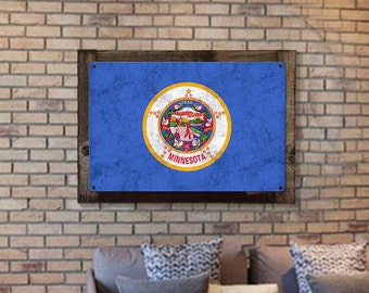 Minnesota State Flag, Explore Minnesota, Metal Sign, Optional Rustic Wood Frame, Wall Decor, Wall Art, Vintage, FREE SHIPPING!