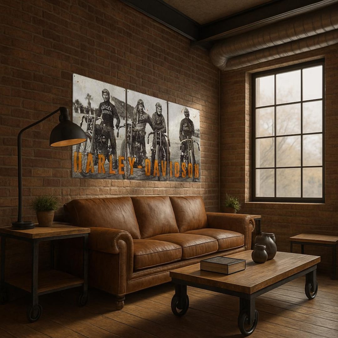 Vintage Harley-davidson Motorcycle Wrecking Crew – Panoramic Wall