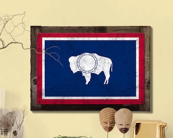 Vlag van de staat Wyoming, Forest West, metalen bord, optioneel rustiek houten frame, wanddecoratie, kunst aan de muur, vintage, rustiek, GRATIS VERZENDING!