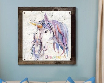 Unicorn Wall Art, METAL Sign, Optional Reclaimed Wood Frame