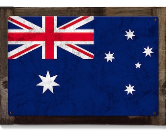 Australia Flag, Metal Sign, Optional Rustic Wood Frame, Wall Decor, Wall Art, Vintage, Rustic, FREE SHIPPING!