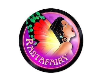 Rasta Fairy Marijuana Metal Sign 14" Round