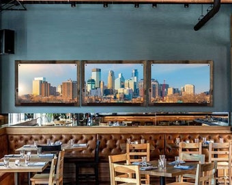 Minneapolis Skyline Wall Art, Panoramic Triptych Metal Sign, Optional Rustic Wood Frame