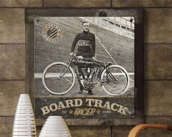 Indian Motorcycle Board Track Racer, Wall Art, Harry Glenn, METAL Sign, Optional Rustic Wood Frame