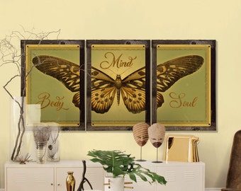 Butterfly Wall Art, Mind Body Soul, Triptych METAL Sign, Wall Art , Optional Reclaimed Barn Wood Frame, FREE SHIPPING!