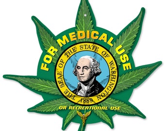 Marijuana Leaf, State Flag Options: Colorado, Washington, California, Oregon,  Custom Hemp Leaf, Metal Sign, 12"x15"