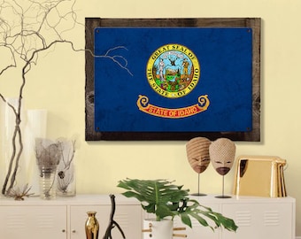 Idaho State Flag, Great Potatoes, Metal Sign, Optional Rustic Wood Frame, Wall Decor, Wall Art, Vintage, FREE SHIPPING!