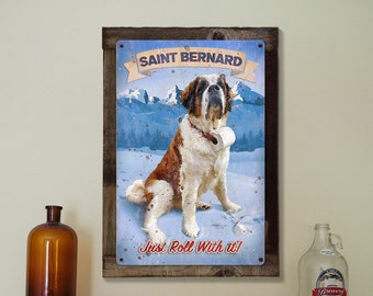 Saint Bernard, Dog Wall Art, METAL Sign, Optional Reclaimed BarnWood Frame, American Steel, Wall Decor, Wall Art, Vintage, FREE SHIPPING!