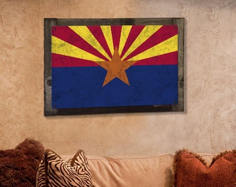 Arizona State Flagge, Grand Canyon State, Metallschild, optional rustikaler Holzrahmen, Wand-Dekor, Wandkunst, Vintage, KOSTENLOSER VERSAND!