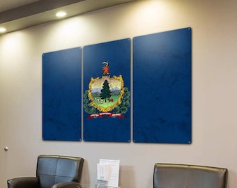 Vermont State Flag, The Green Mountain State, Triptych Metal Sign, Wall Decor, Wall Art, Vintage, 54"x36"