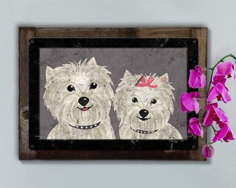 White Dogs Wall Art, METAL Sign, Optional Rustic Wood Frame, American Steel, FREE SHIPPING!