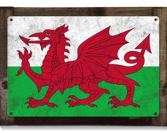 Wales Flag, Metal Sign, Optional Rustic Wood Frame, Wall Decor, Wall Art, Vintage, Rustic, FREE SHIPPING!